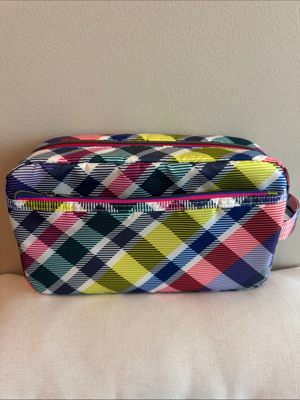LUG playful plaid Bumper Quilted  Cosmetic Pouch with side carry handle